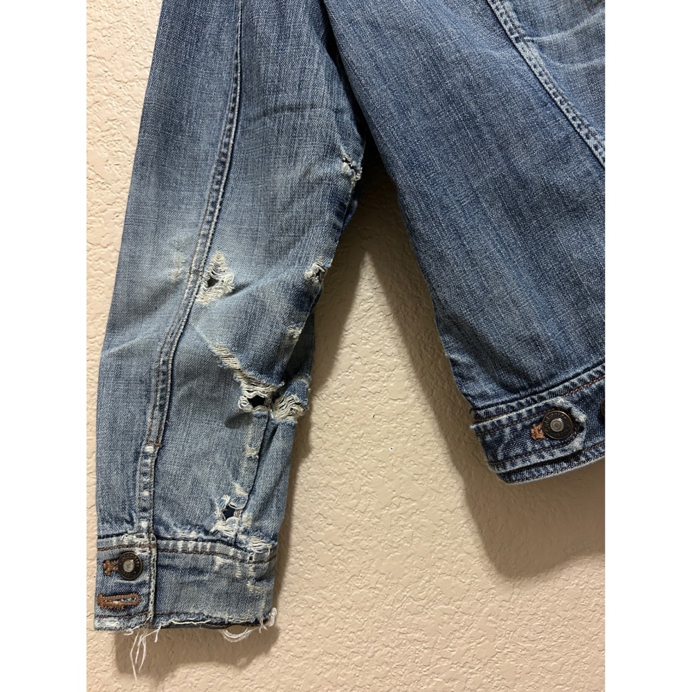 Coldwater Creek 16 Distressed Embroidered Denim Jacket Blue Sequin Boho Trucker - Picture 12 of 15